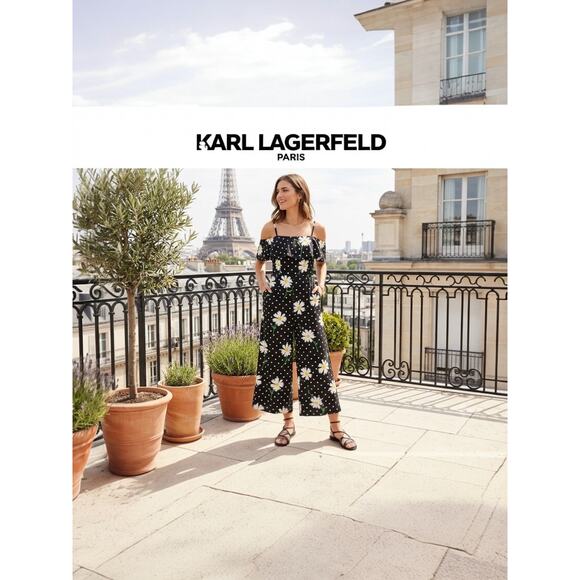 Karl Lagerfeld Pants - Karl Lagerfeld Paris Daisy & Polka Dot Cold-Shoulder Jumpsuit